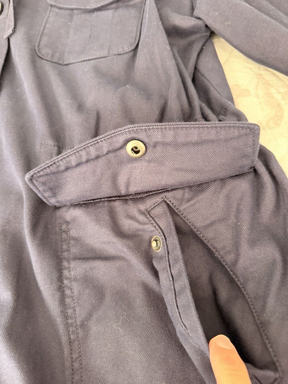 Talbots Plus Petite 1XP Navy Utility Field Jacket Ruffle Collar Drawstring - Picture 7 of 10